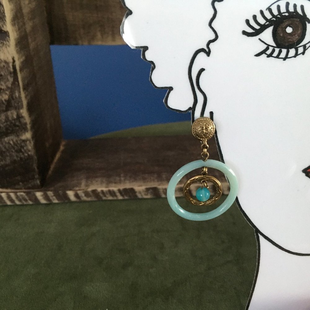 Stephen Dweck Bronze and Amazonite Clip Earrings - Picture 2 of 10